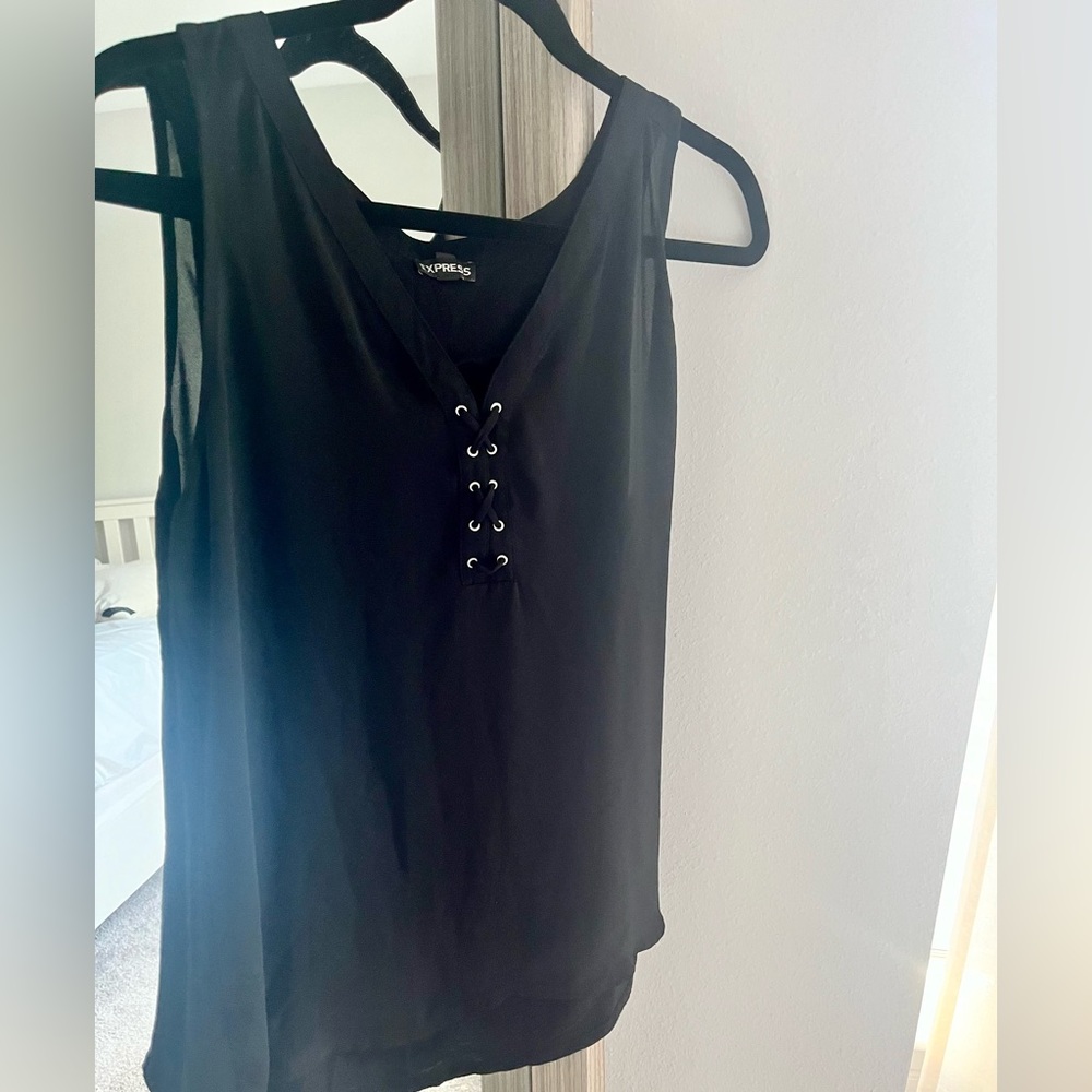 Black Express Lace Up Blouse